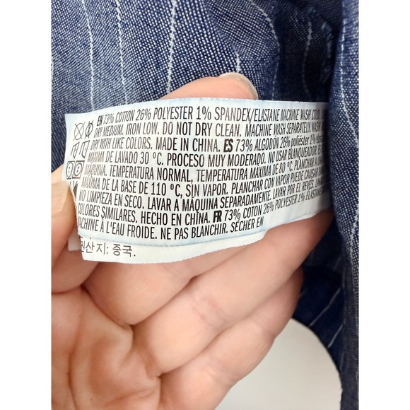 Forever 21 Women's Navy White Pinstripe Denim Crop Top 3X Boho Festival Y2K Chic - Picture 3 of 7